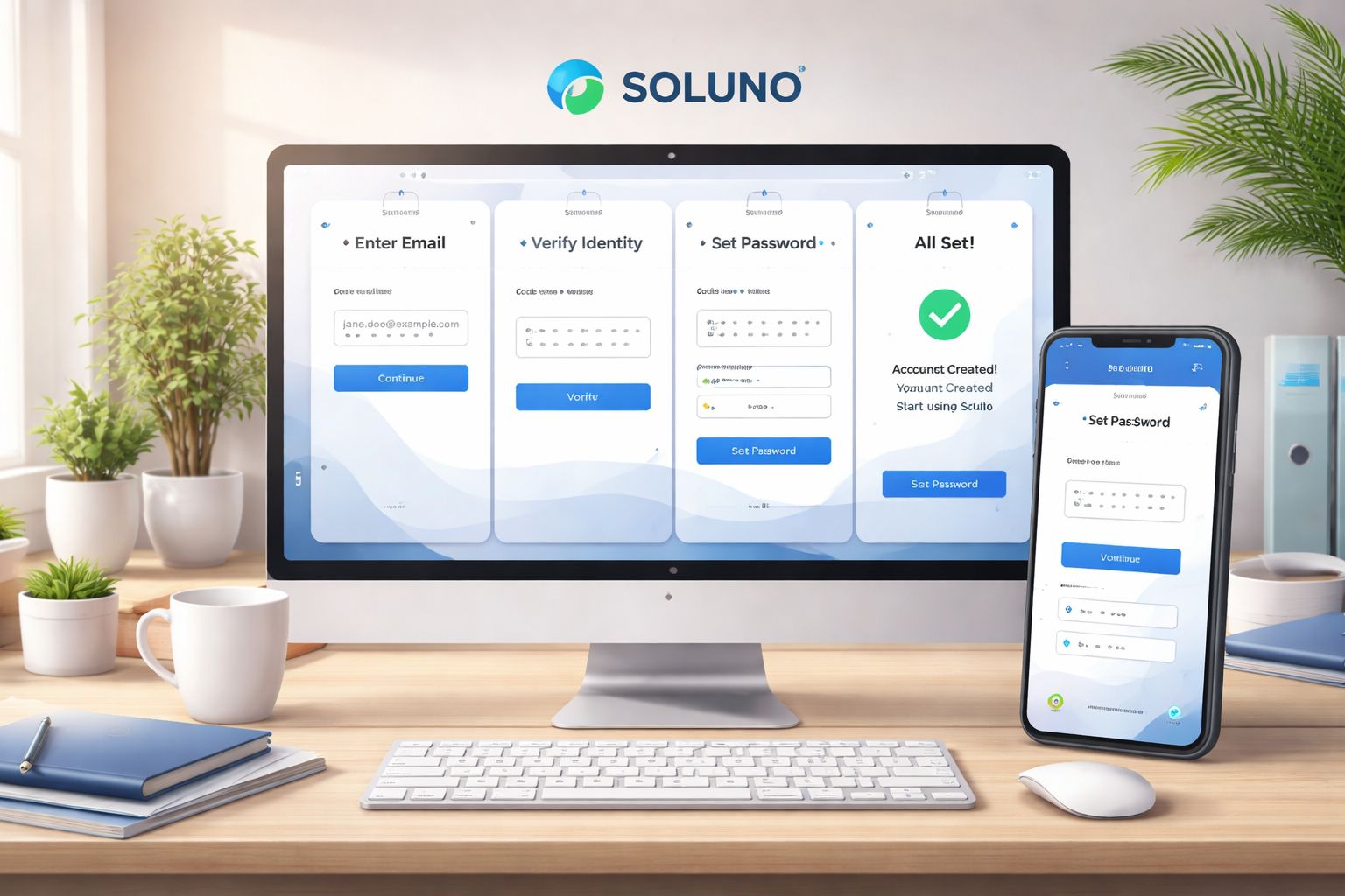 Acceso a cuenta de usuario SOLUNO desde móvil y escritorio