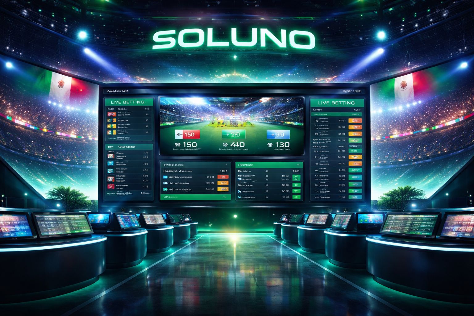 Interfaz de casa de apuestas SOLUNO con vista de deportes en vivo